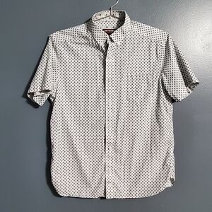 Johnston & Murphy White Shirt with Black Geometric Design 100% Cotton Size S
